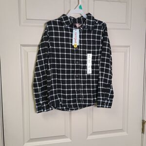 Cat & Jack Boys Button Front Shirt Size 8 Black White Window Pane Long Sleeve